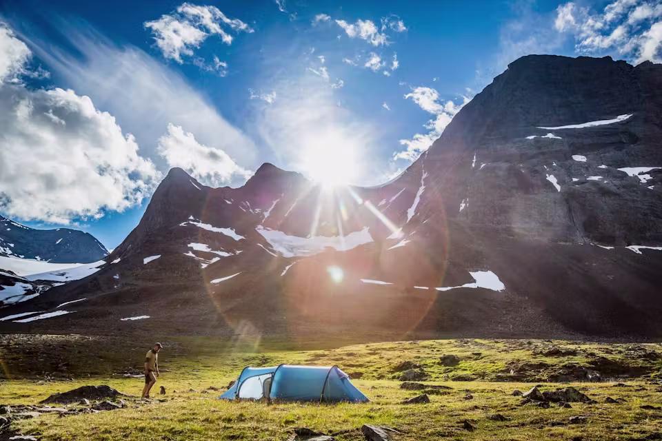 Fjällräven Keb Endurance 2 -teltan yksityiskohta ja kangasrakennetta